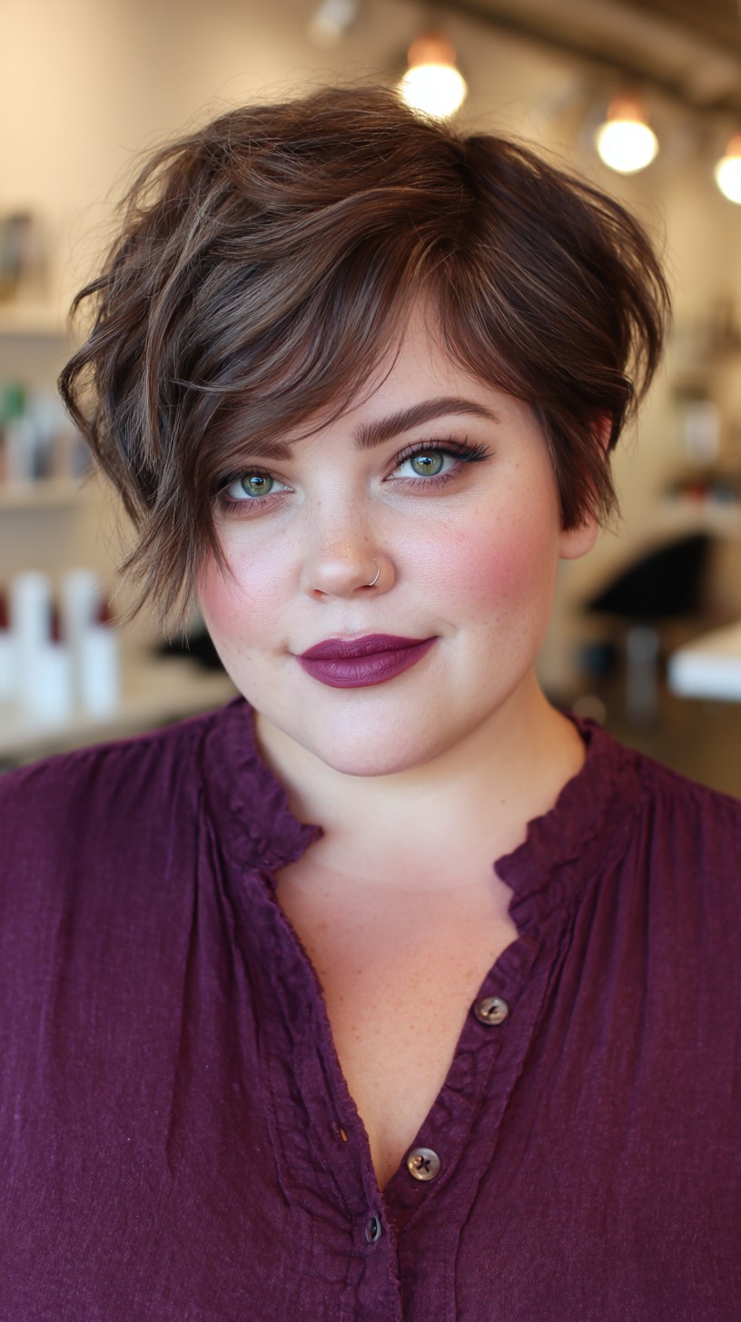 Textured Chocolate Pixie with Asymmetrical Bangs