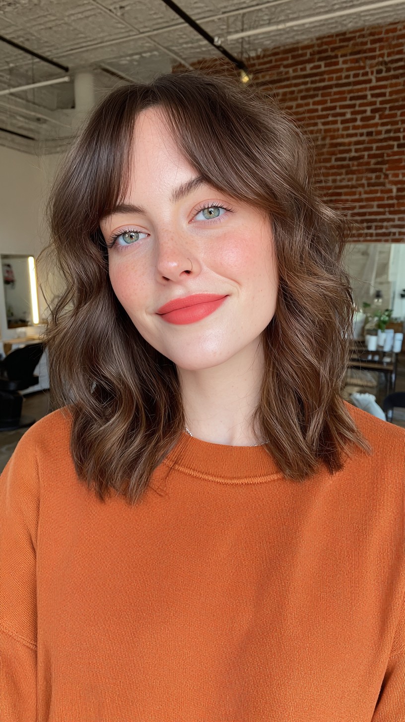 Charming Chestnut Bob with Delicate Curtain Bangs