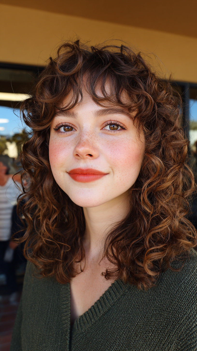 Chic Curly Mid-Length Cut with Soft Face-Framing Layers