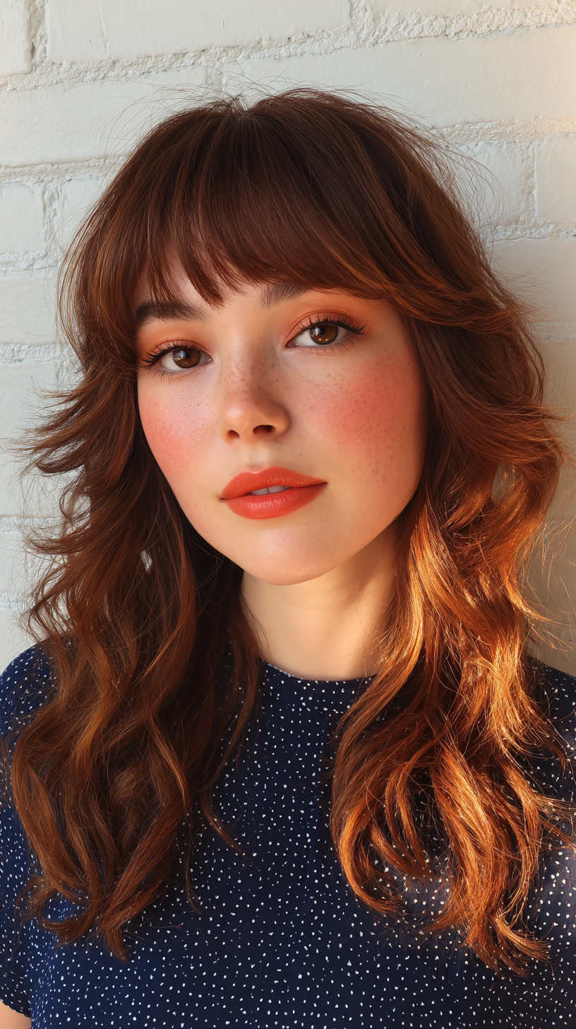 Chic Layered Wavy Wolf Cut with Soft Bangs