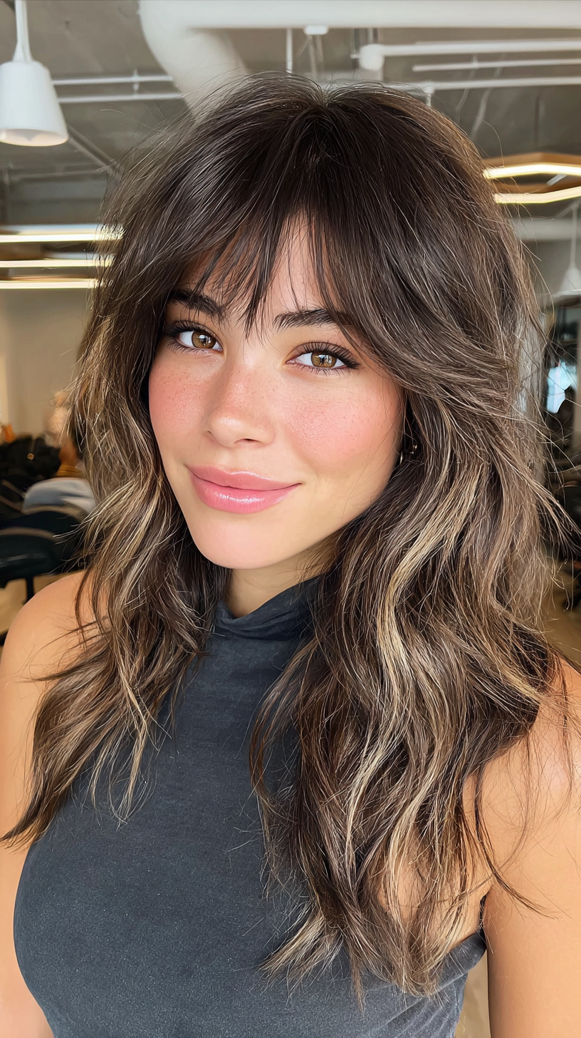 Chic Textured Wavy Wolf Cut with Face-Framing Layers