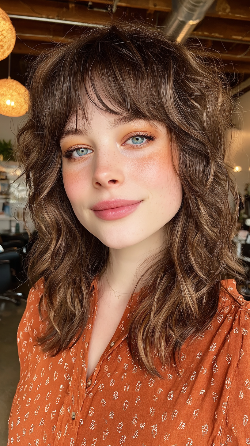 Chic Textured Wavy Wolf Cut with Fringe