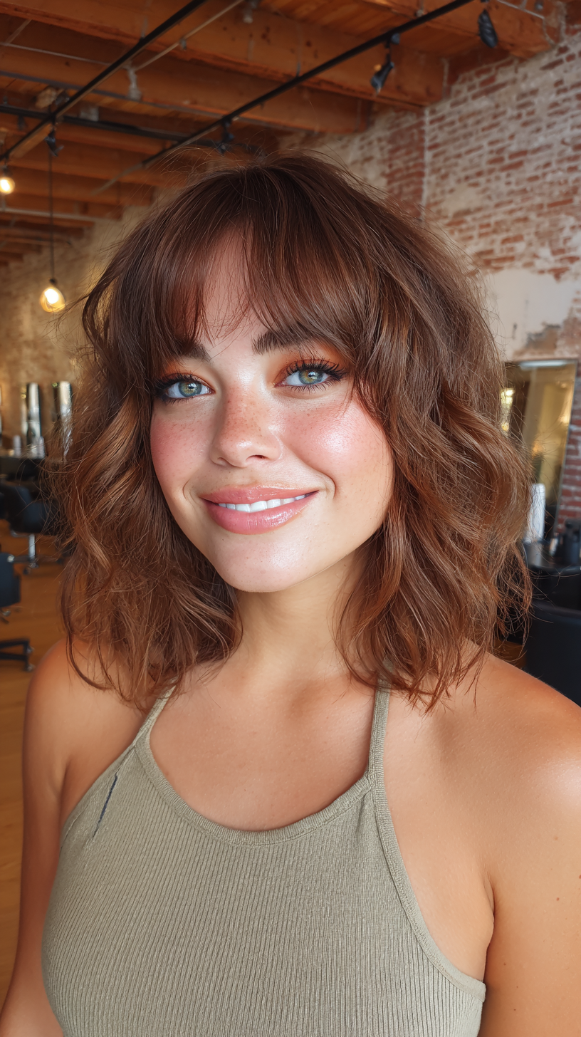 Chic Wavy Wolf Cut with Textured Bangs