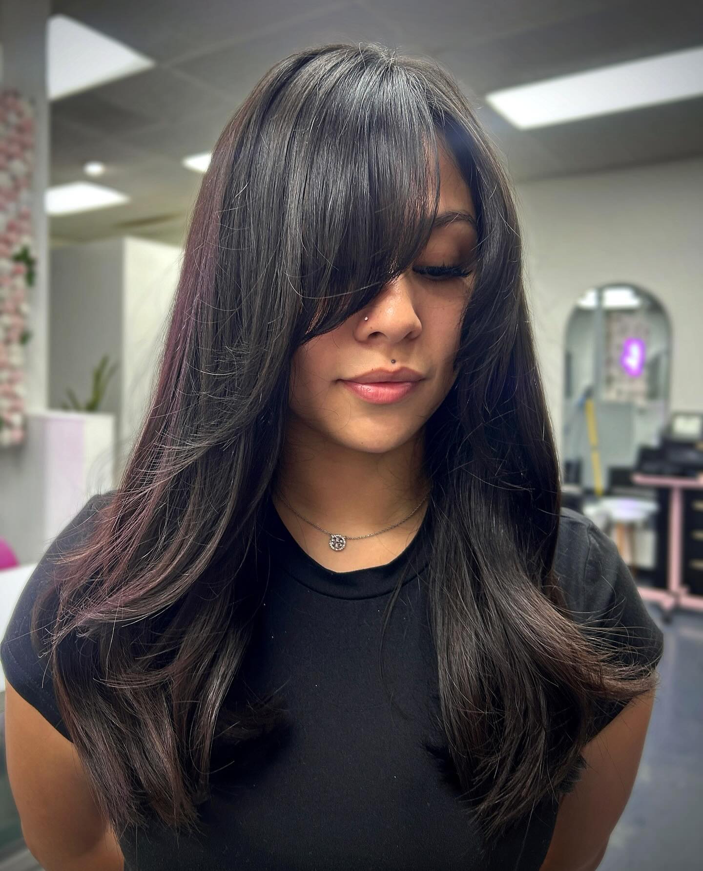 Deep Espresso Long Layers with Subtle Peekaboo Highlights