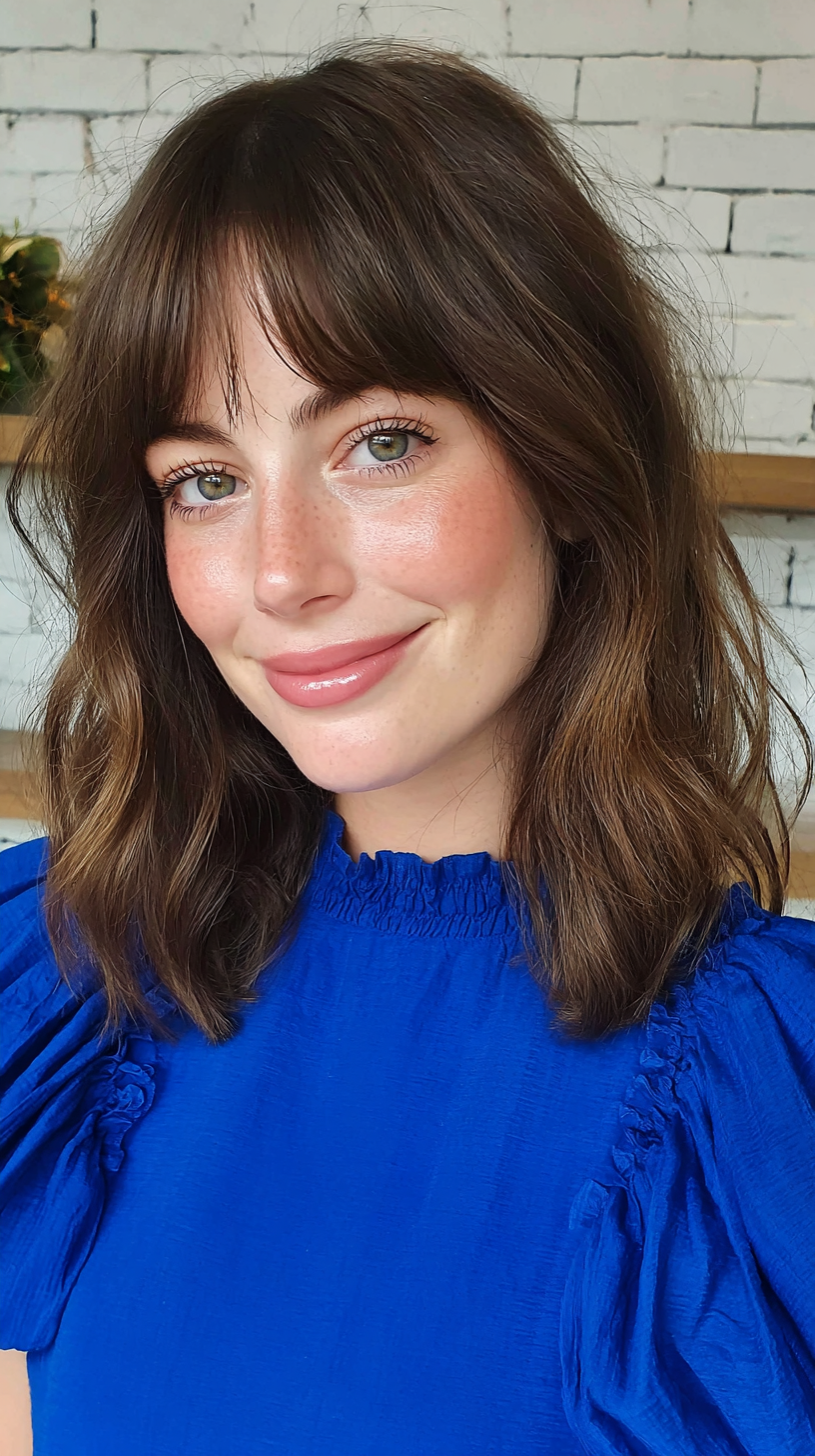 Effortless Wavy Mid-Length Hair with Soft Curtain Bangs