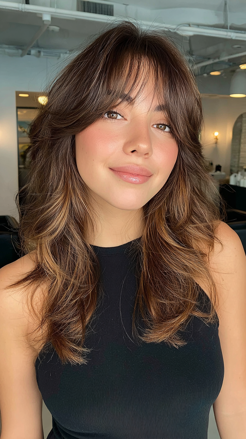 Effortless Wavy Wolf Cut with Soft Bangs