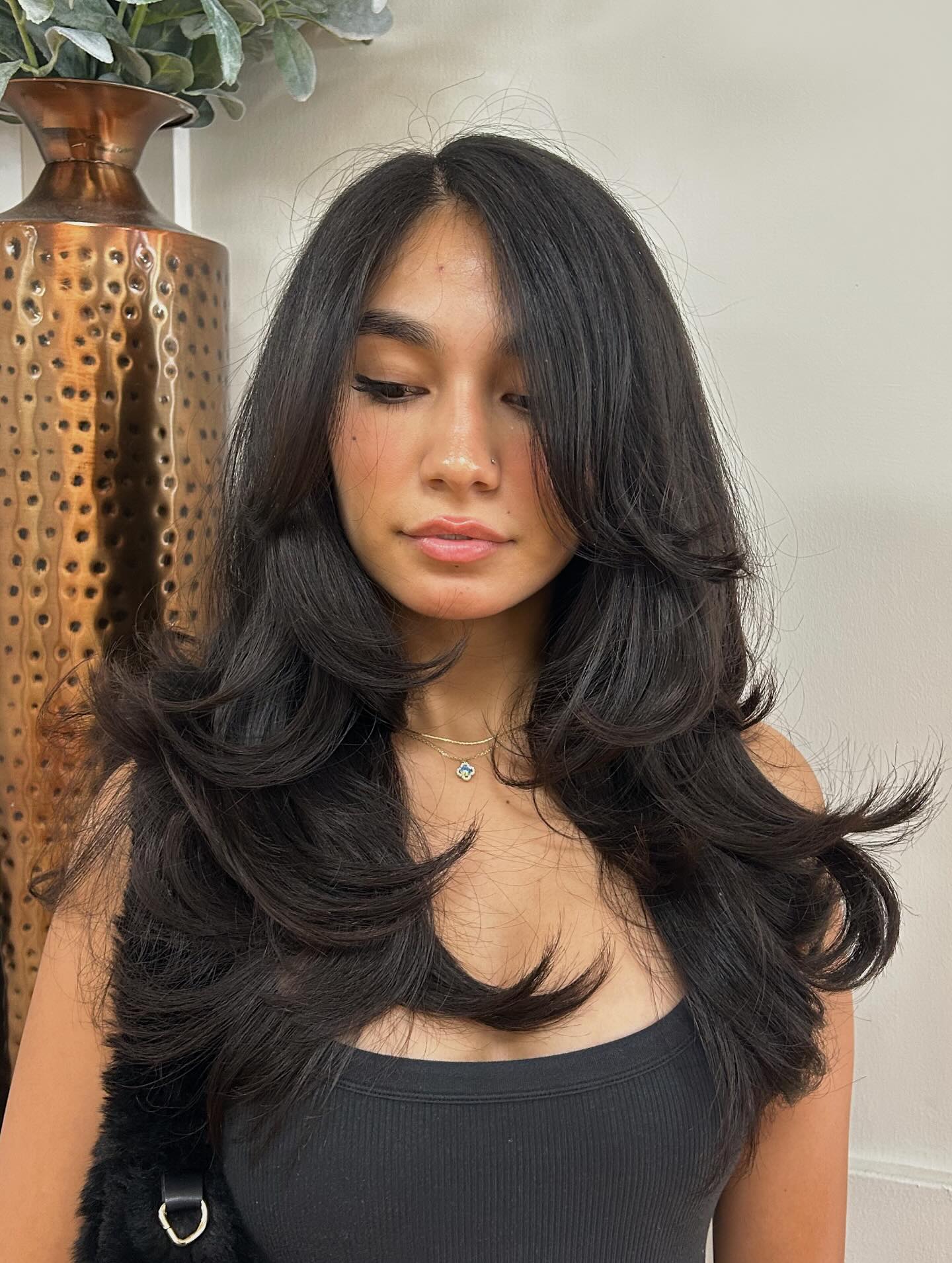 Elegant Black Waves with Deep Side Part