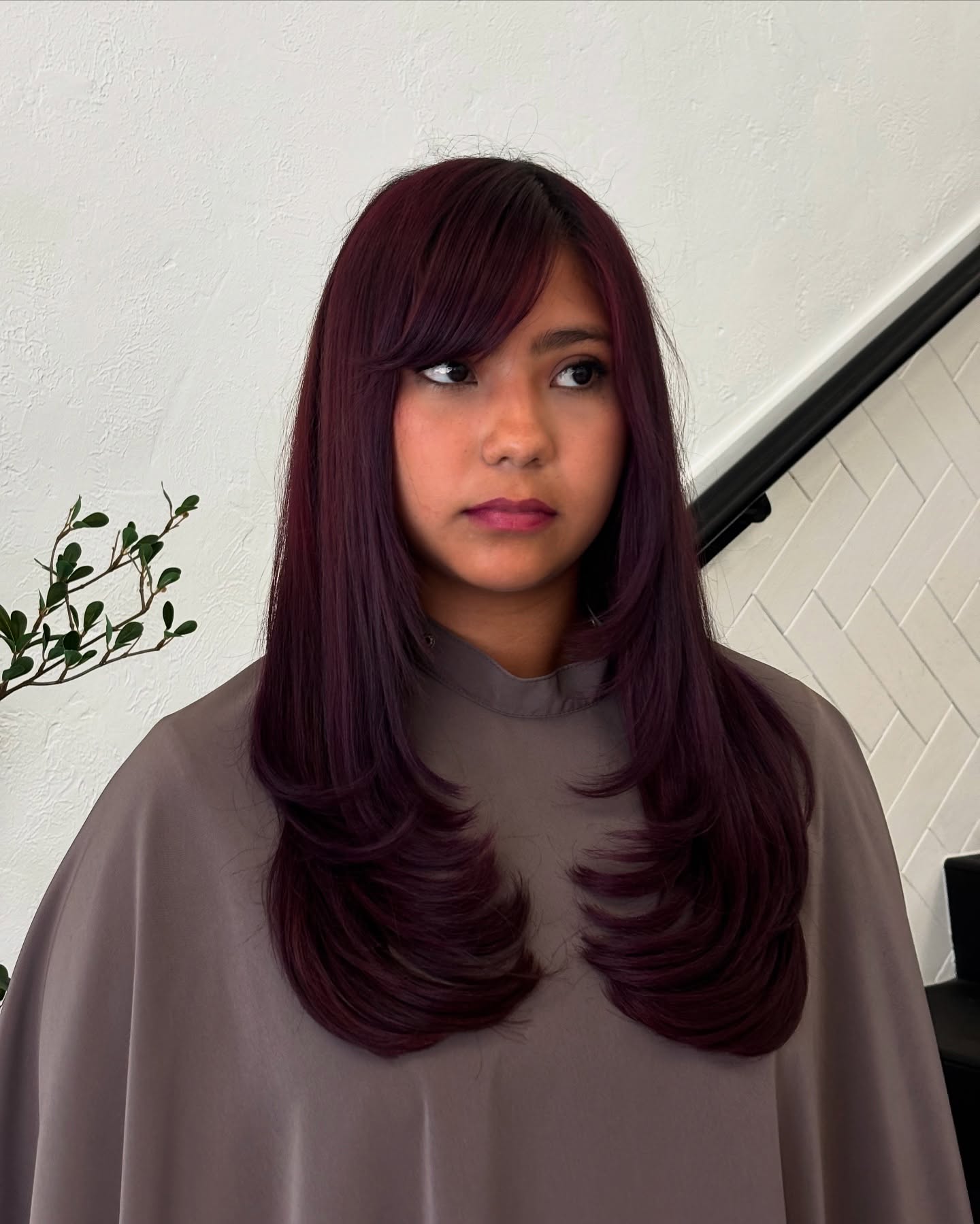 Lush Plum Layers with Face-Framing Flair