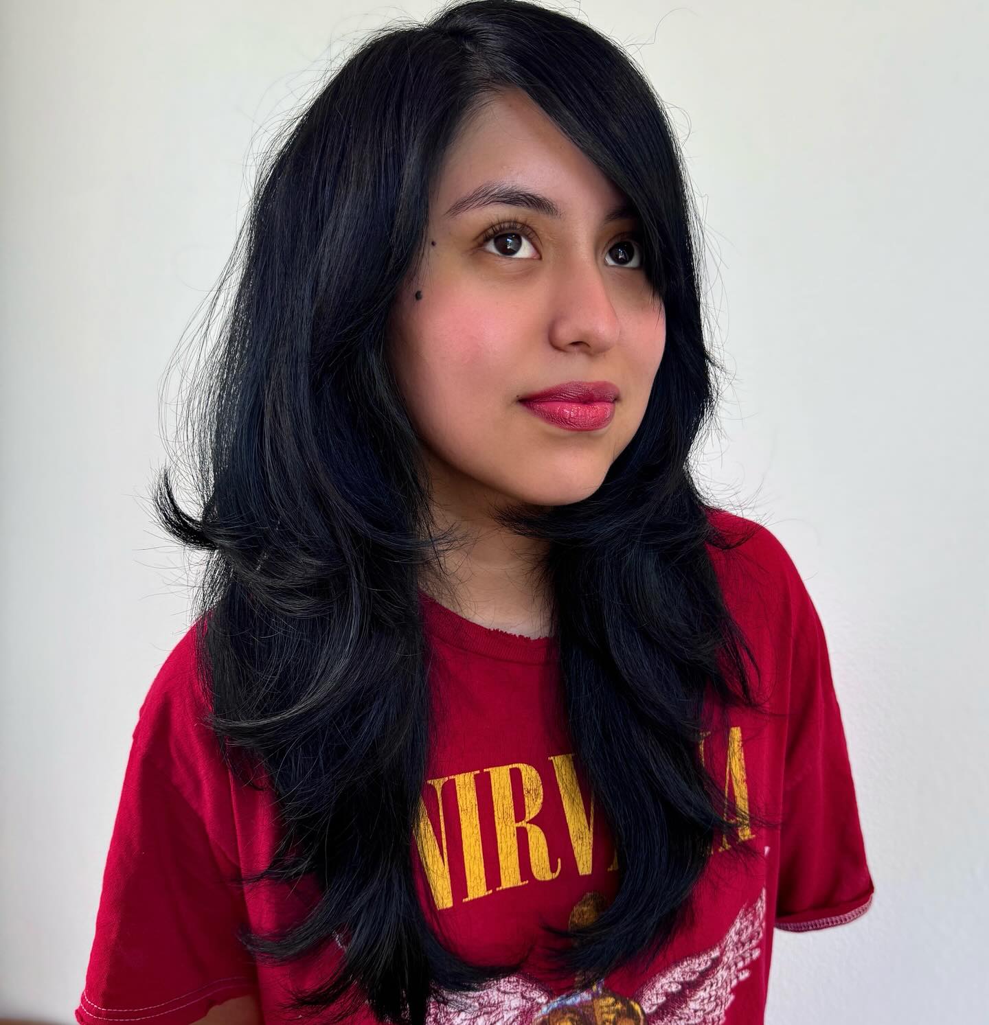 Midnight-Blue Cascading Curls with Soft Volume