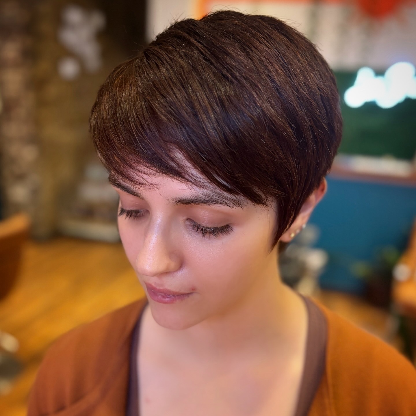 Sleek Chocolate Pixie with Subtle Texture