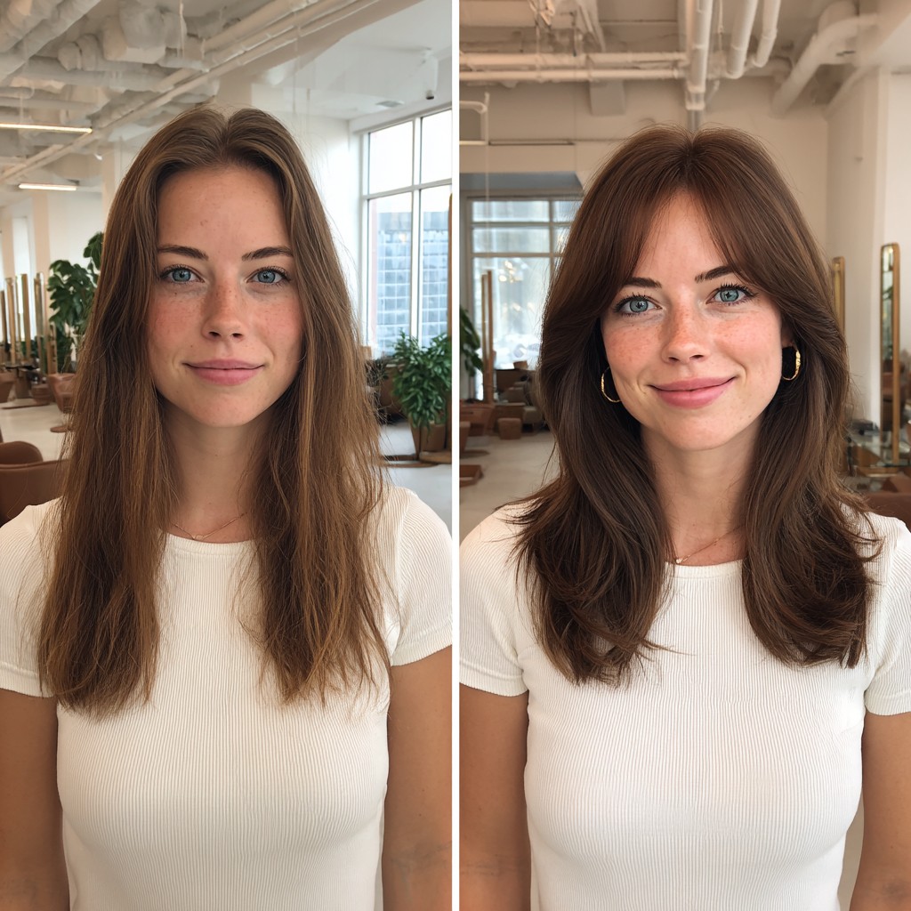 Sleek Mid-Length Cut with Face-Framing Curtain Bangs