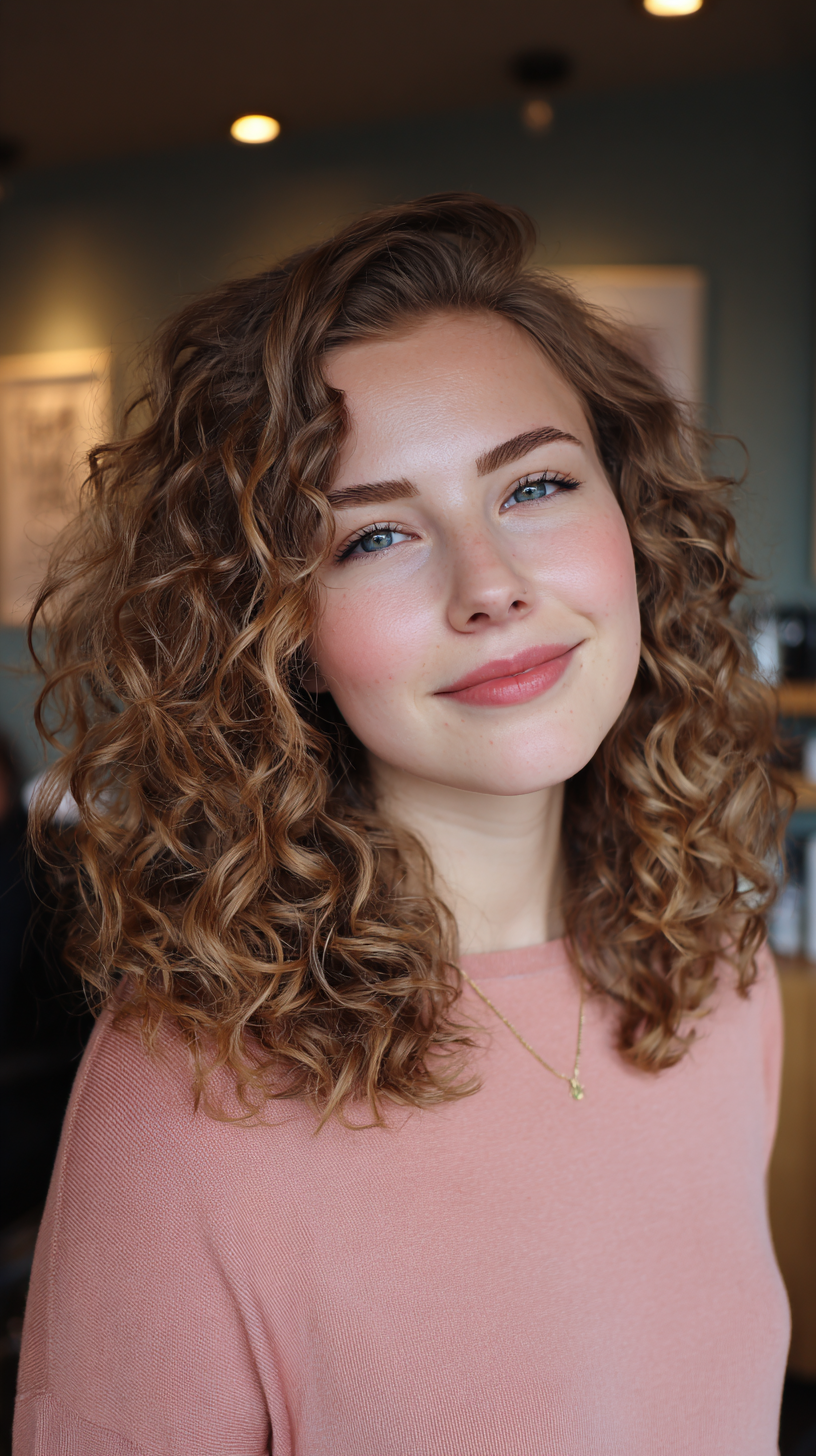 Softly Defined Mid-Length Curly Cut with Natural Volume