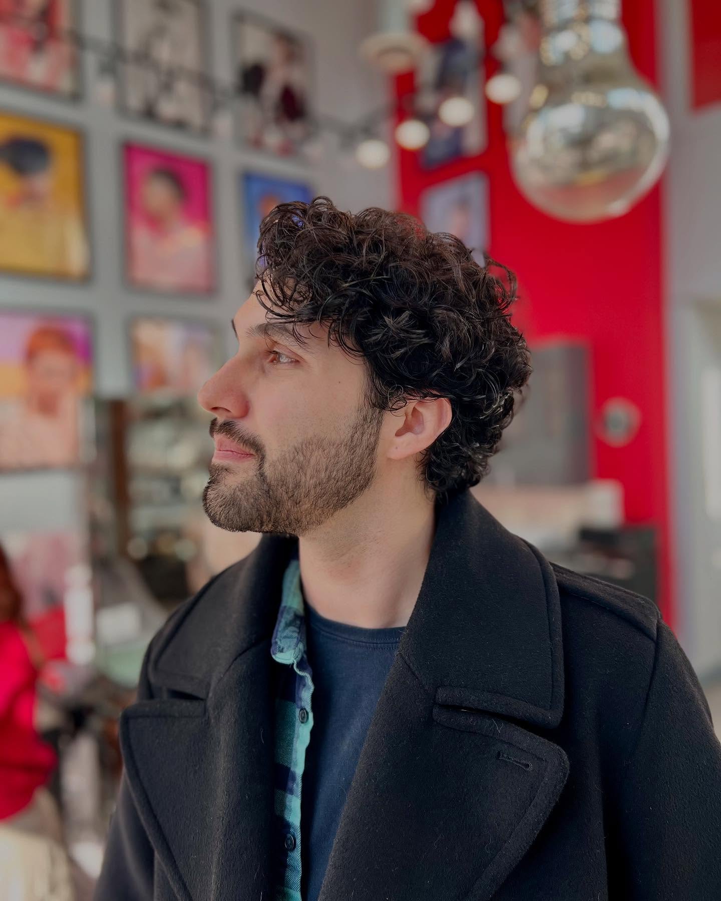 Stylish Medium-Length Curly Cascade for Men