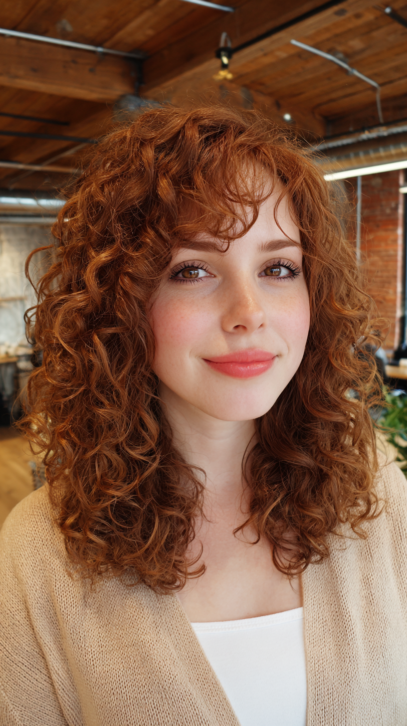 Textured Curly Mid-Length Cut with Soft Bangs
