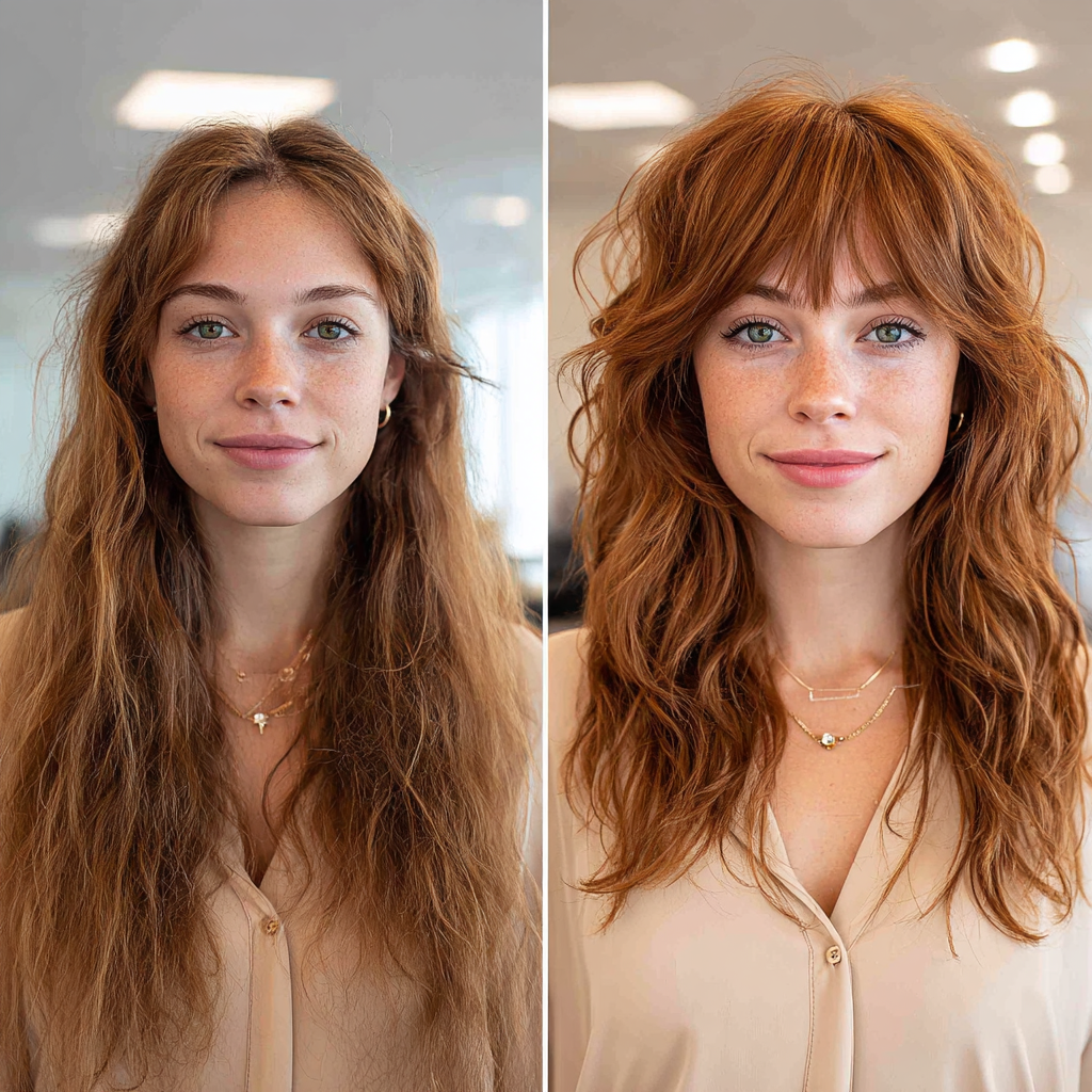 Textured Wavy Wolf Cut with Bold Fringe