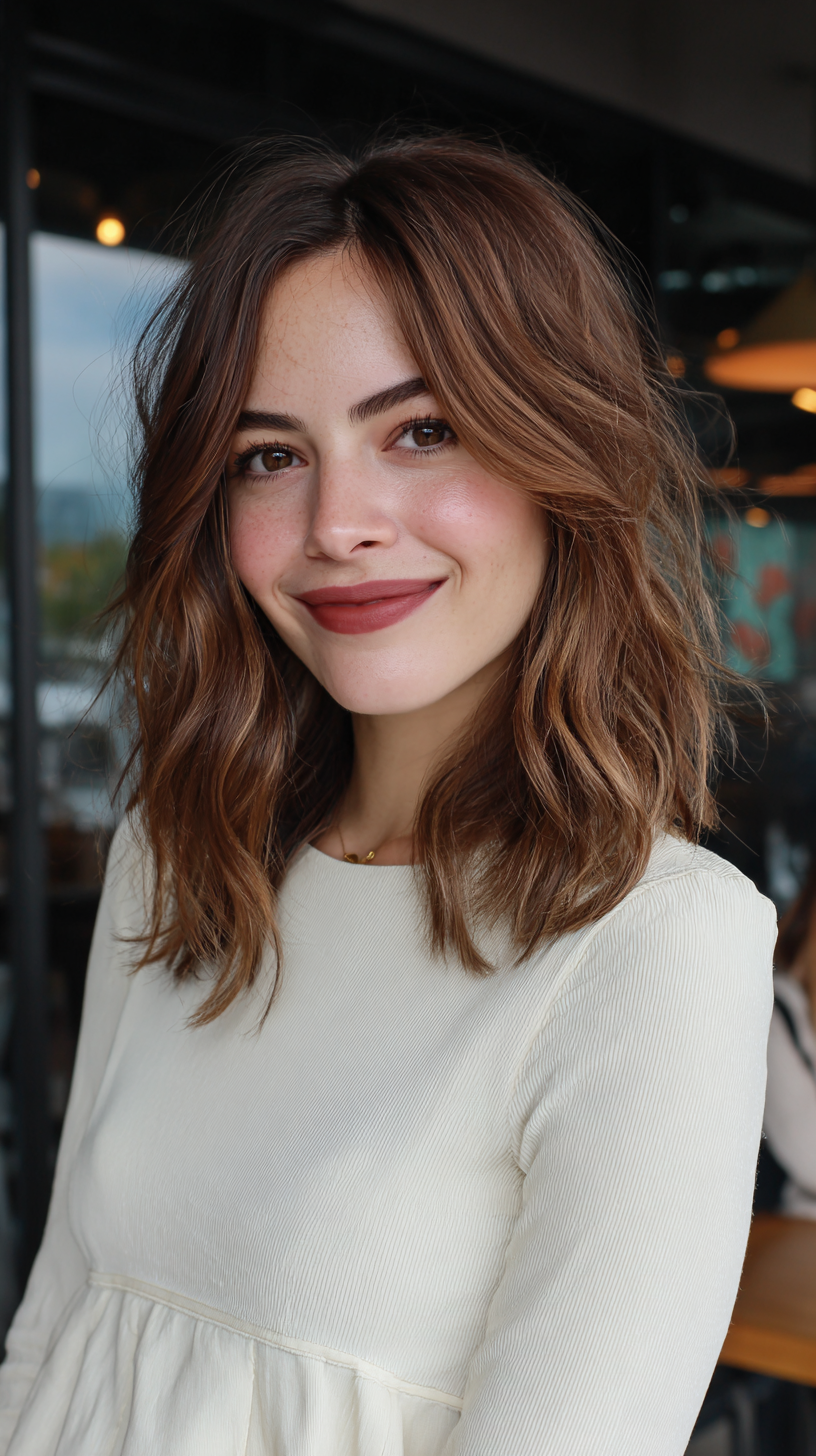 Textured Wavy Wolf Cut with Natural Highlights