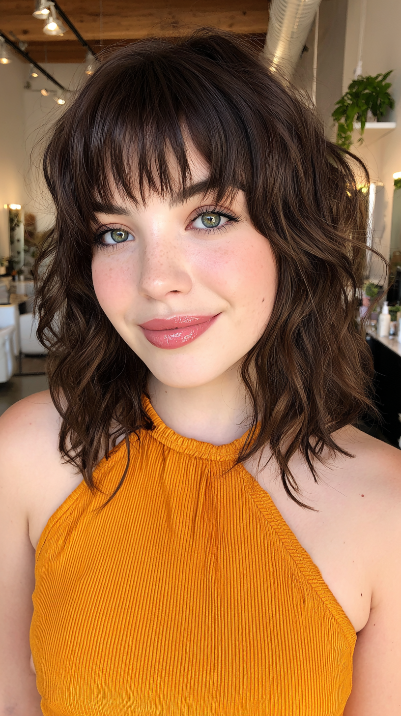 Textured Wavy Wolf Cut with Soft Curtain Bangs