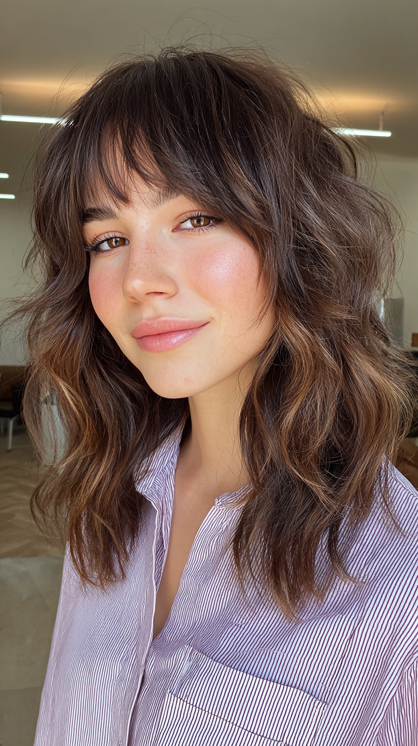 Trendy Wavy Wolf Cut with Soft Bangs