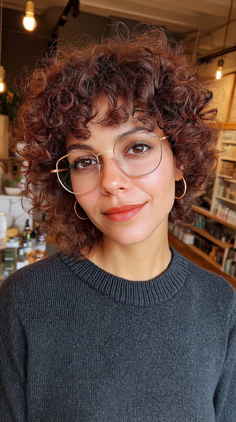 Textured Curly Wolf Cut with Playful Bangs