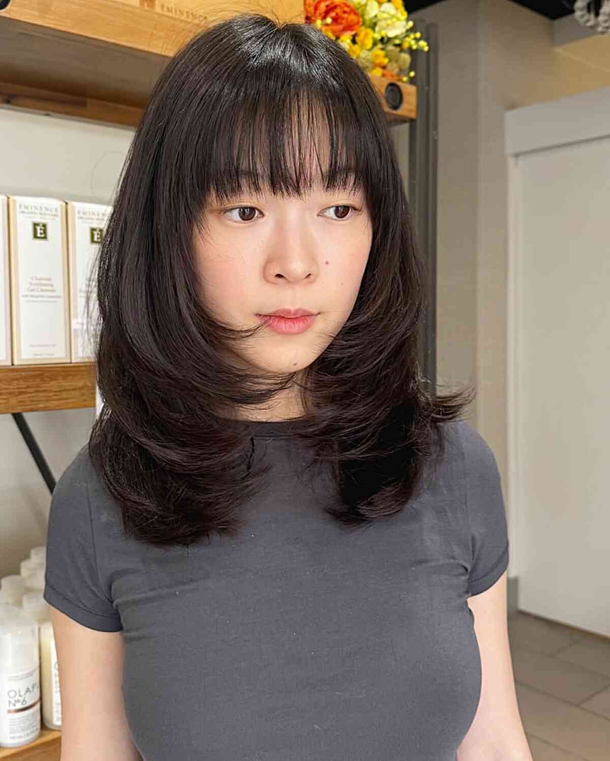 Brunette Layers with Bangs