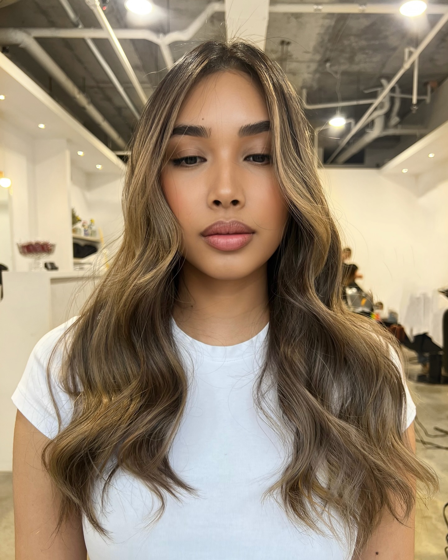 Cascading Ash Blonde Waves with Shadow Roots