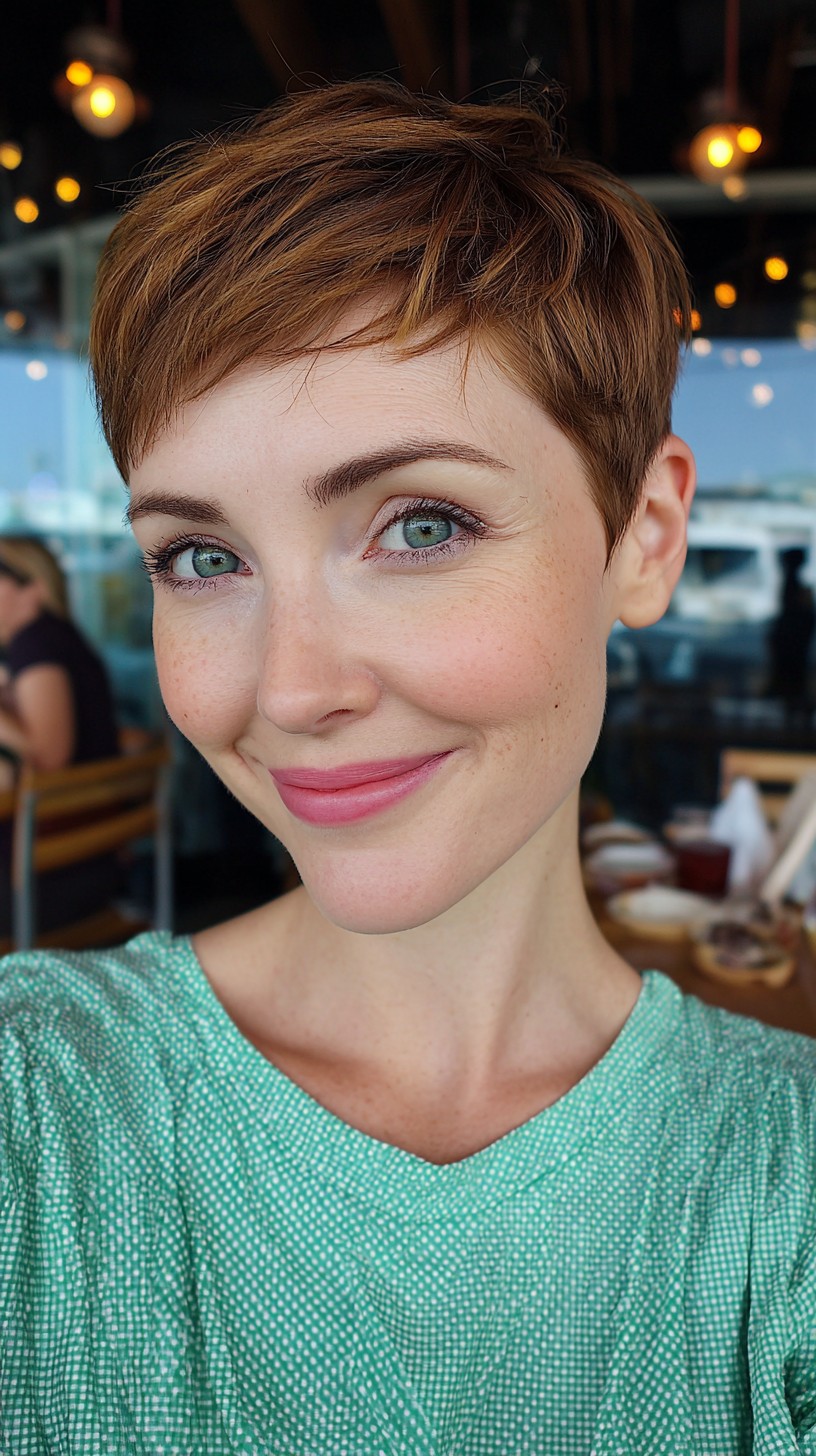Charming Copper Short Pixie with Swept Bangs