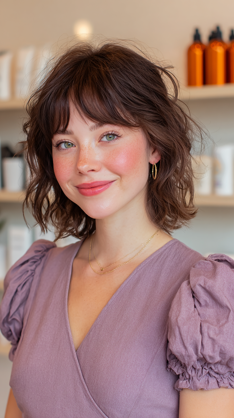 Chic Curly Wolf Cut with Playful Bangs