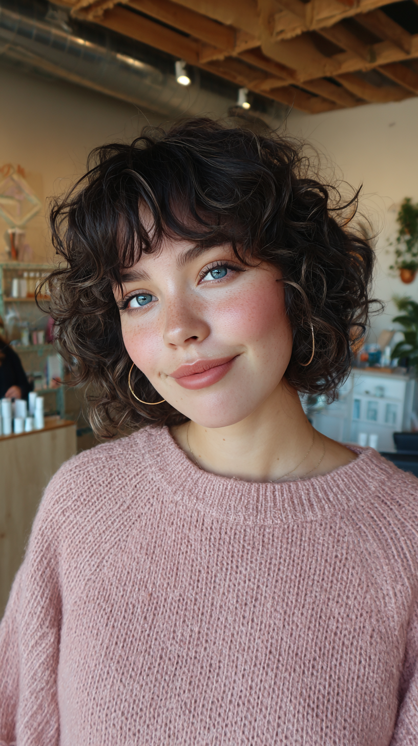 Chic Curly Wolf Cut with Soft Bangs