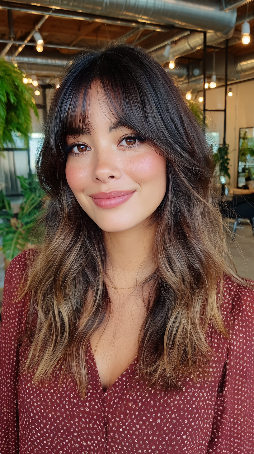 Yumuşak Perde Ön Perçemli Şık Katmanlı Orta Uzunlukta Saç