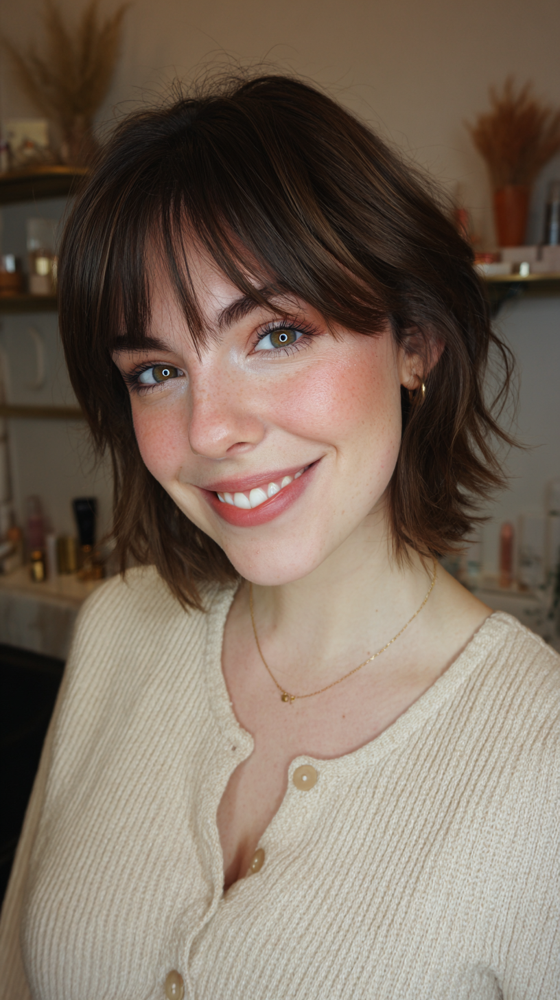 Chic Textured Wolf Cut with Soft Bangs