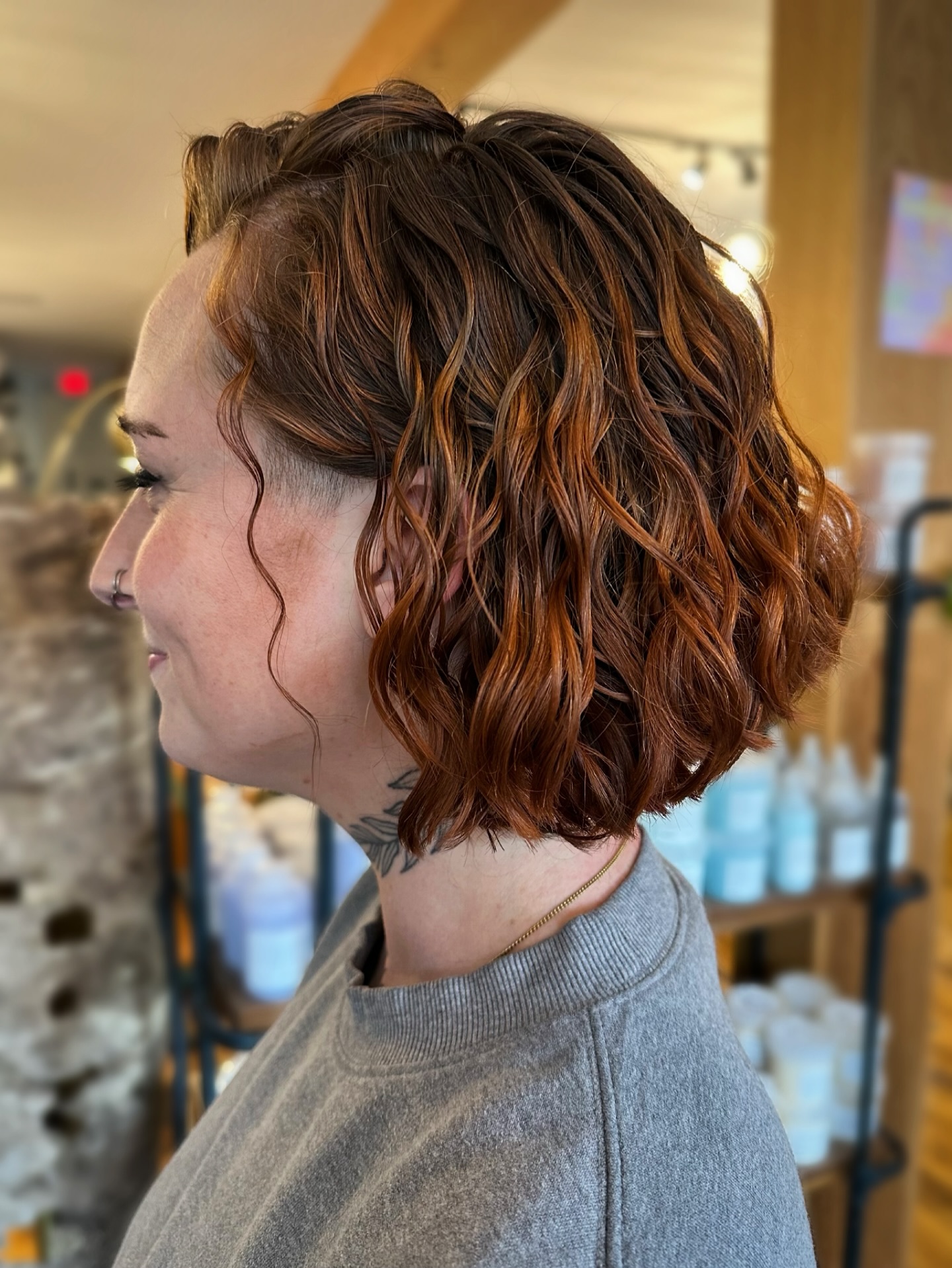 Copper Toned Wavy Lob with Subtle Layers