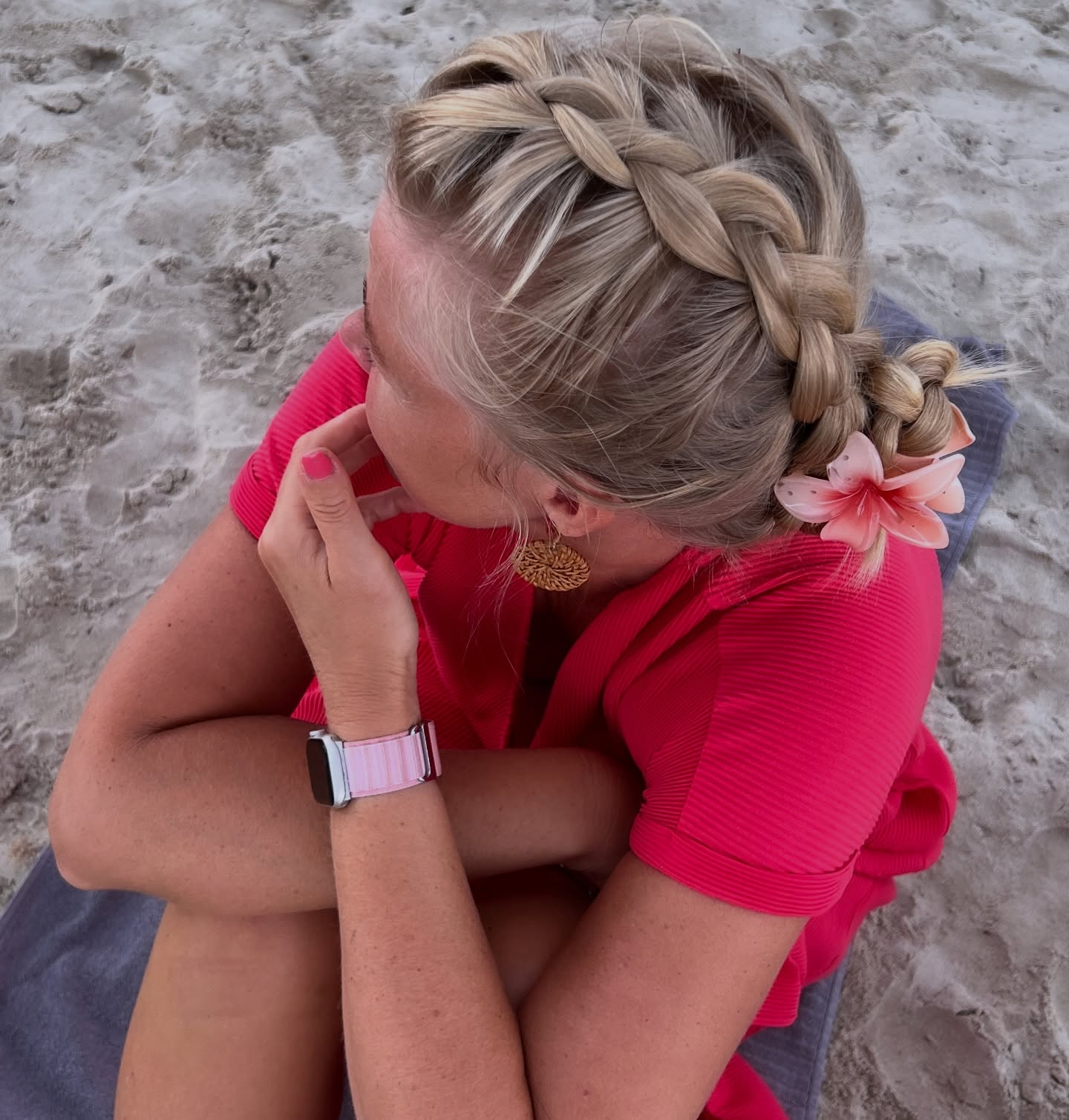 Effortless Beachside French Braid with Floral Accent