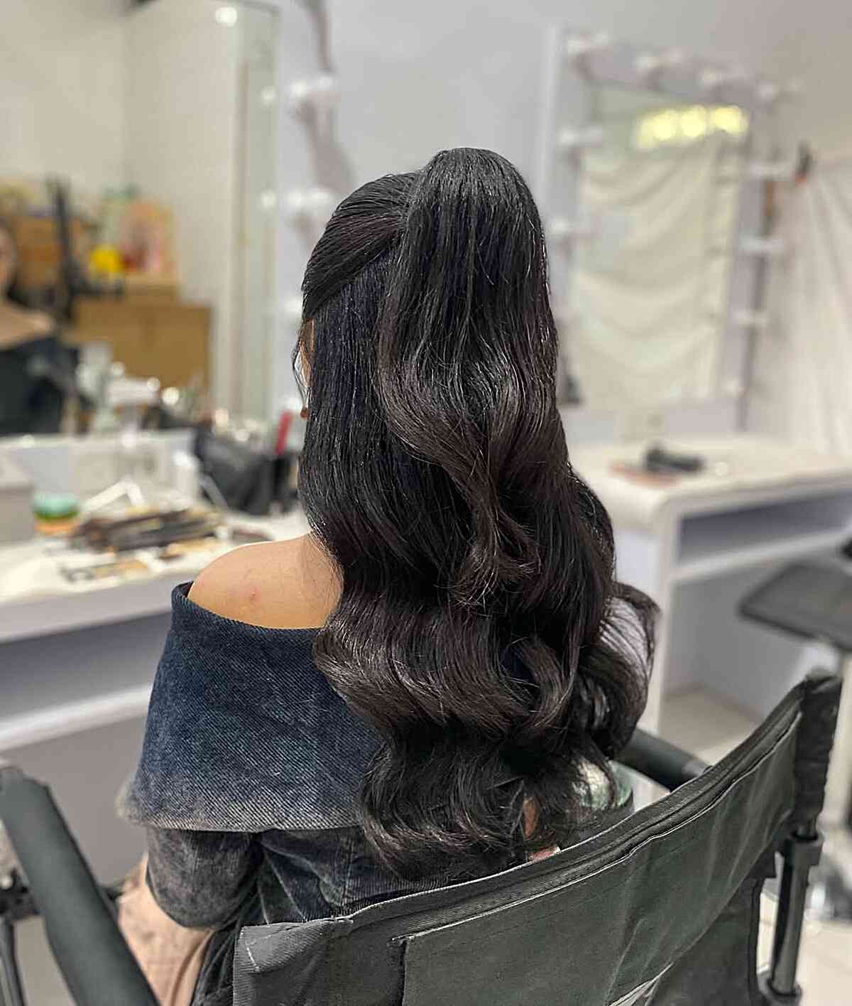 Elegant High Half Ponytail with Soft Waves