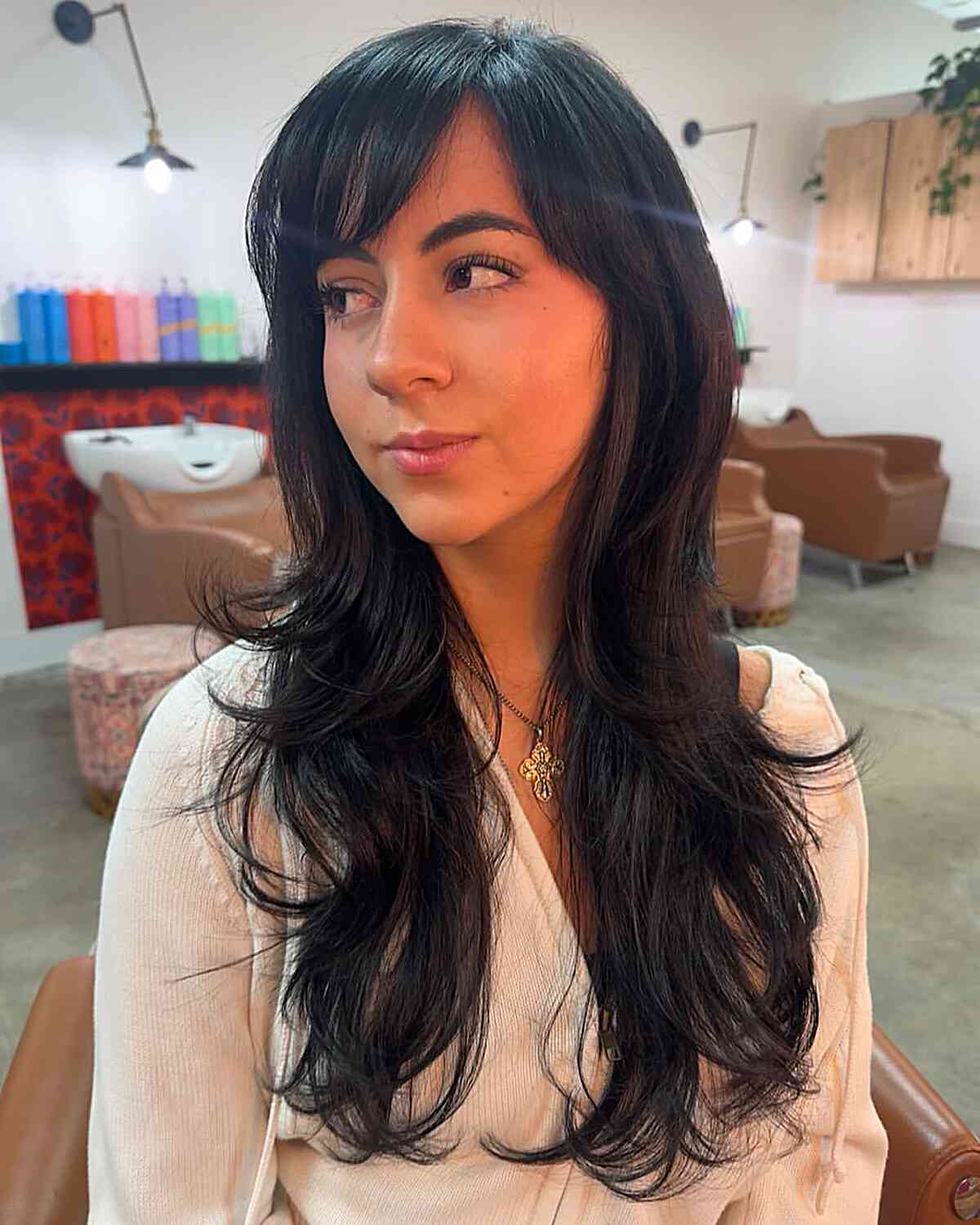 Long Layered Hair with Side Swept Bangs