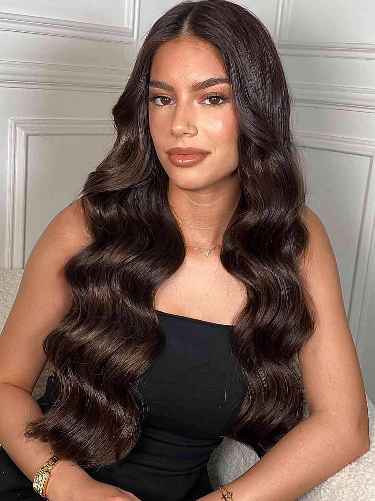 Long Wavy Brown Hair with Glossy Finish