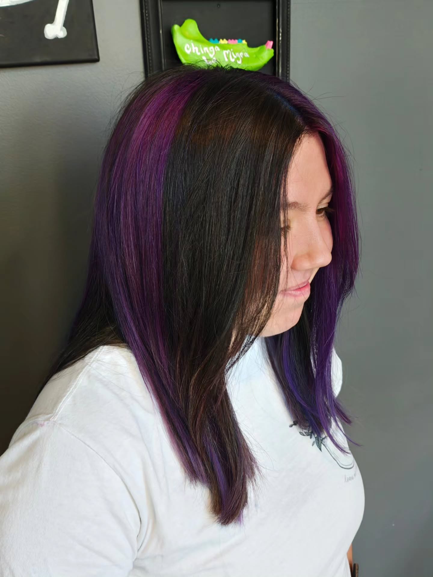 Mid-Length Raven Layers with Vibrant Amethyst Peek-a-Boo Highlights