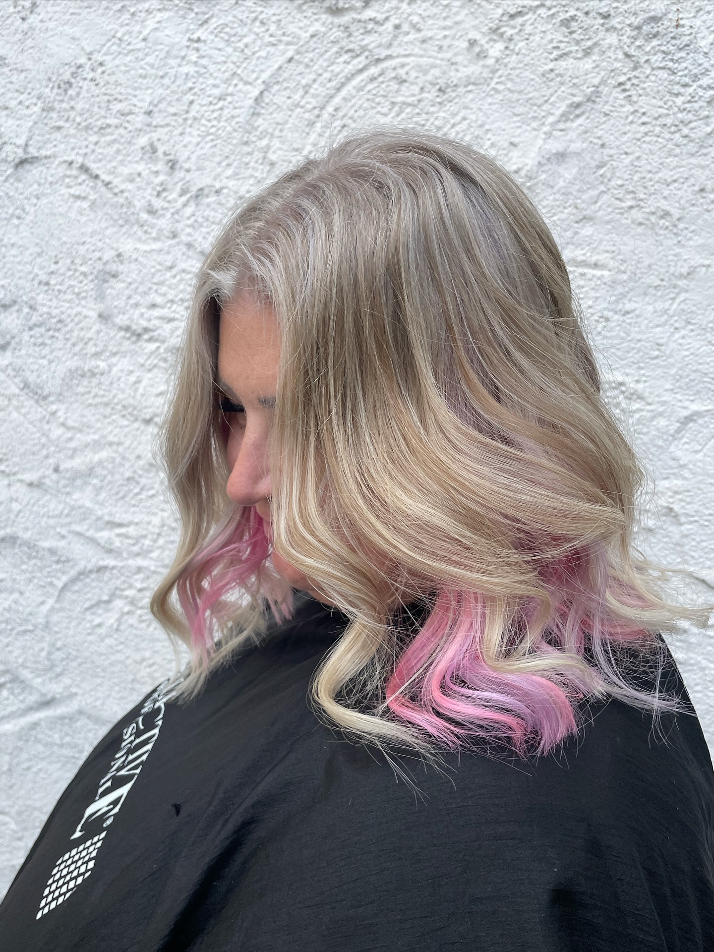 Platinum Blonde Bob with Pink Peek-a-Boo Accents