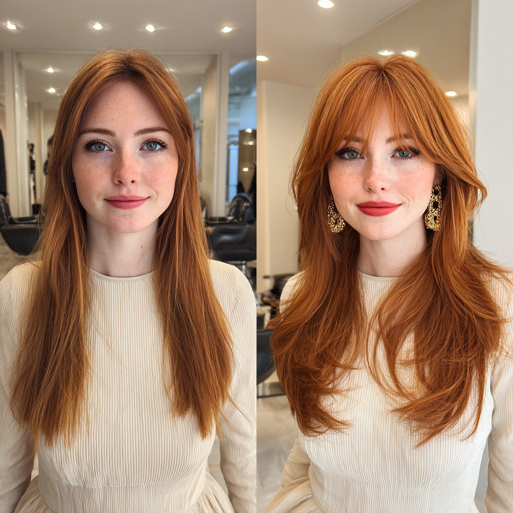 Radiant Copper Butterfly Layers with Soft Face-Frame