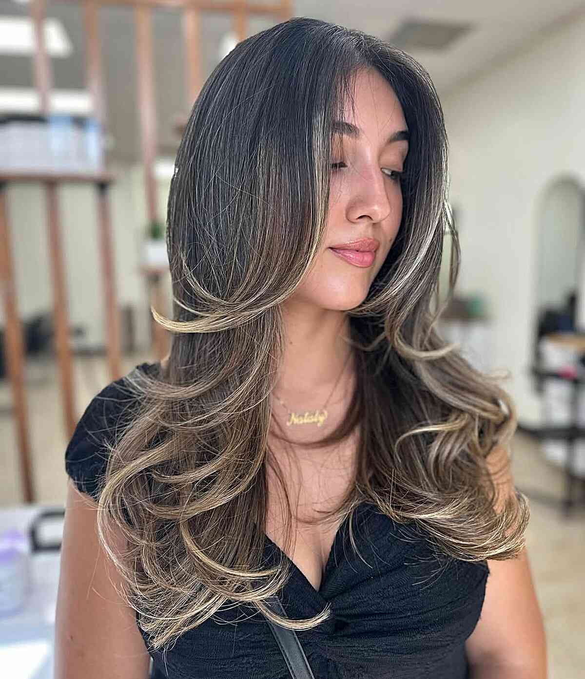 Radiant Long Layered Balayage with Soft Waves
