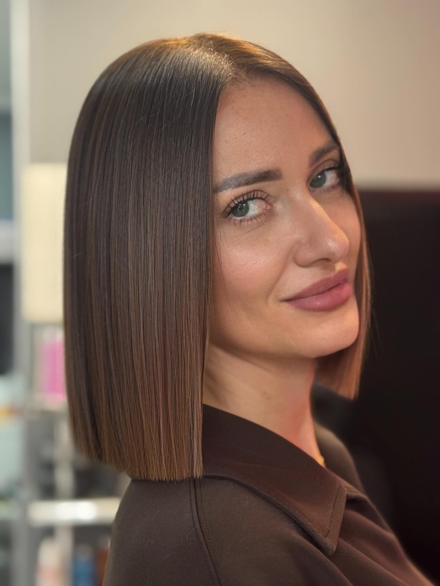 Sleek Chestnut Bob with Precision Cut