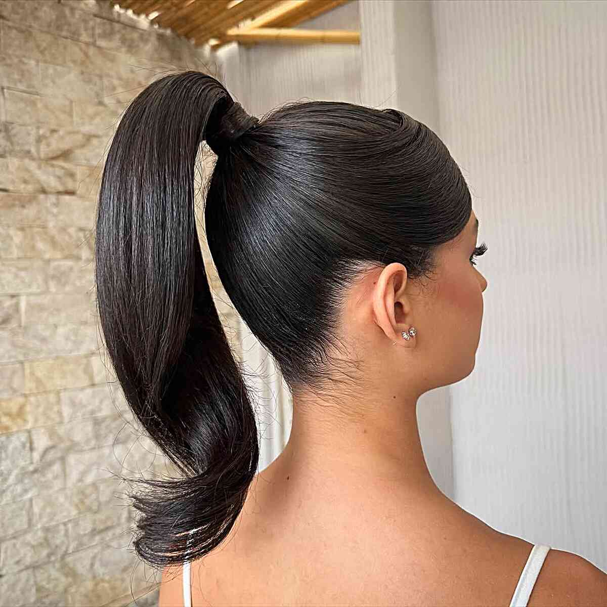 Sleek High Ponytail with Glossy Finish