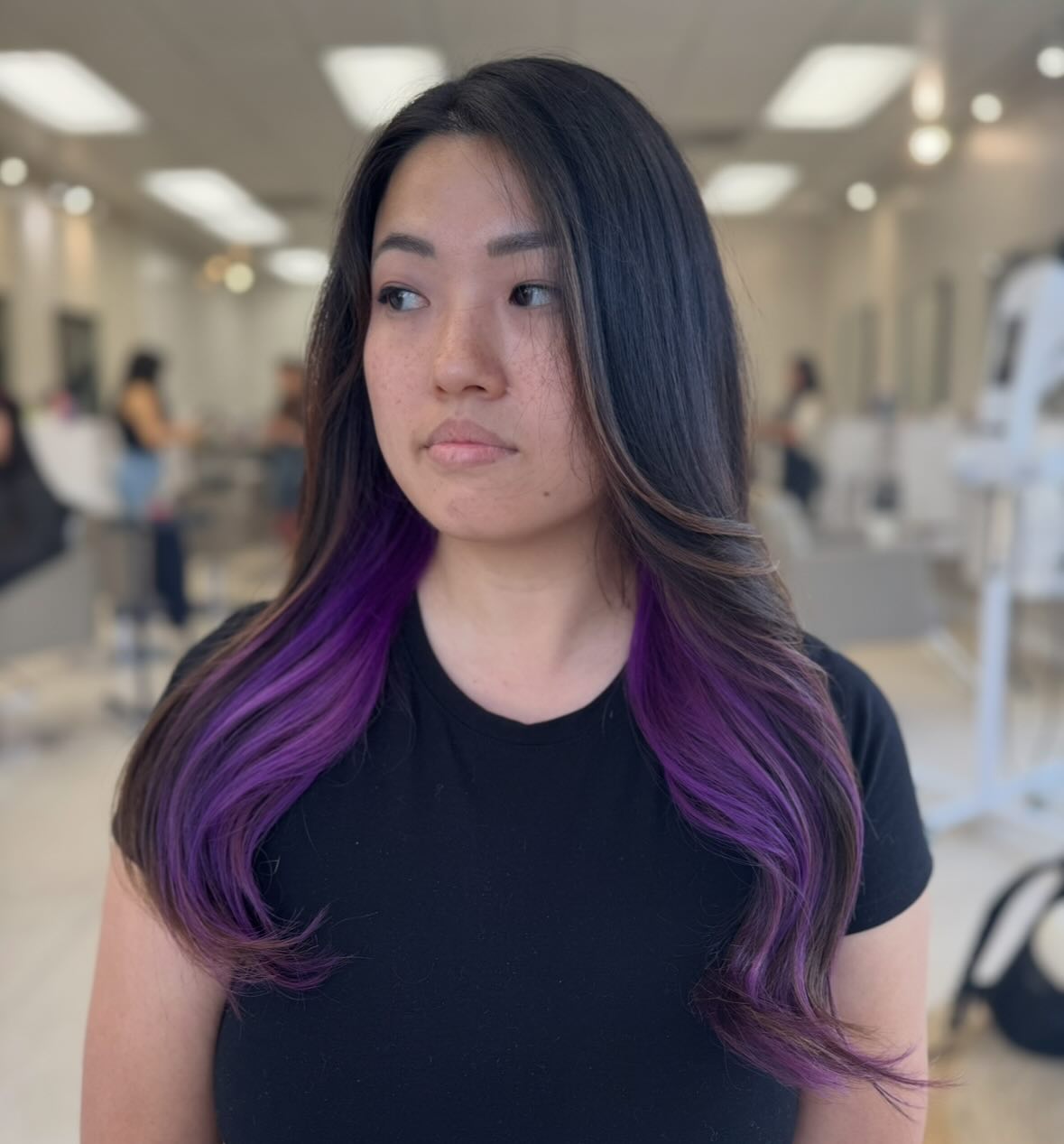 Sleek Straight Hair with Striking Purple Ends
