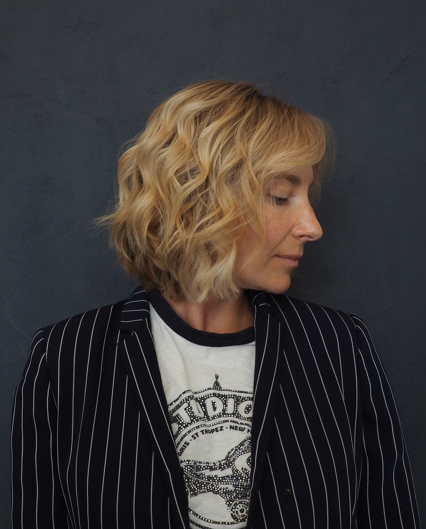 Soft Golden Blonde Tousled Bob