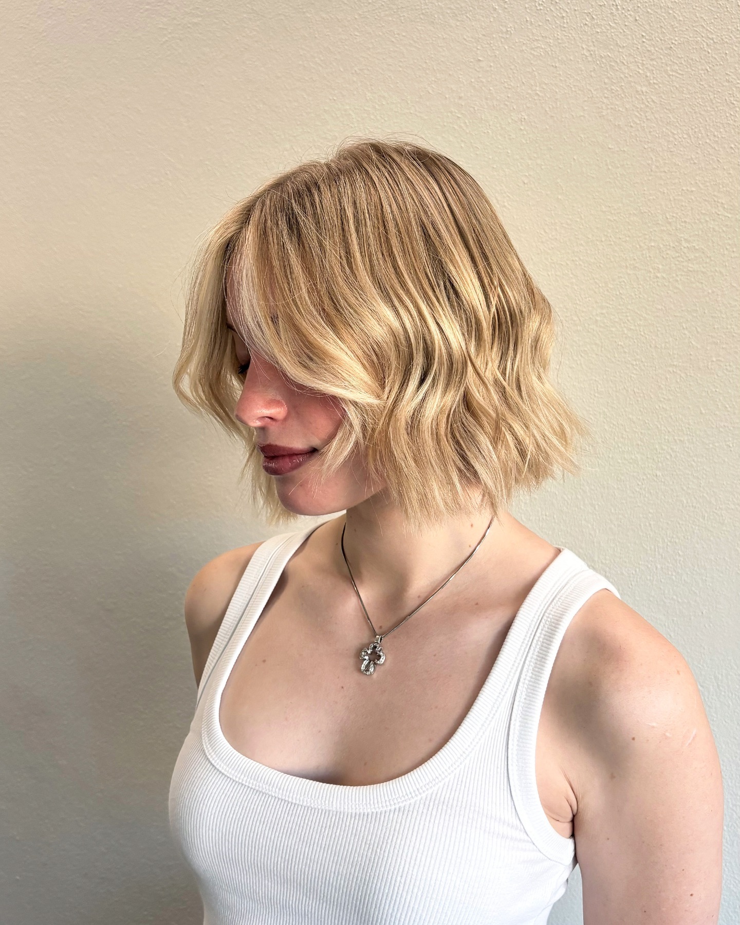 Soft Layered Bob with Beachy Waves