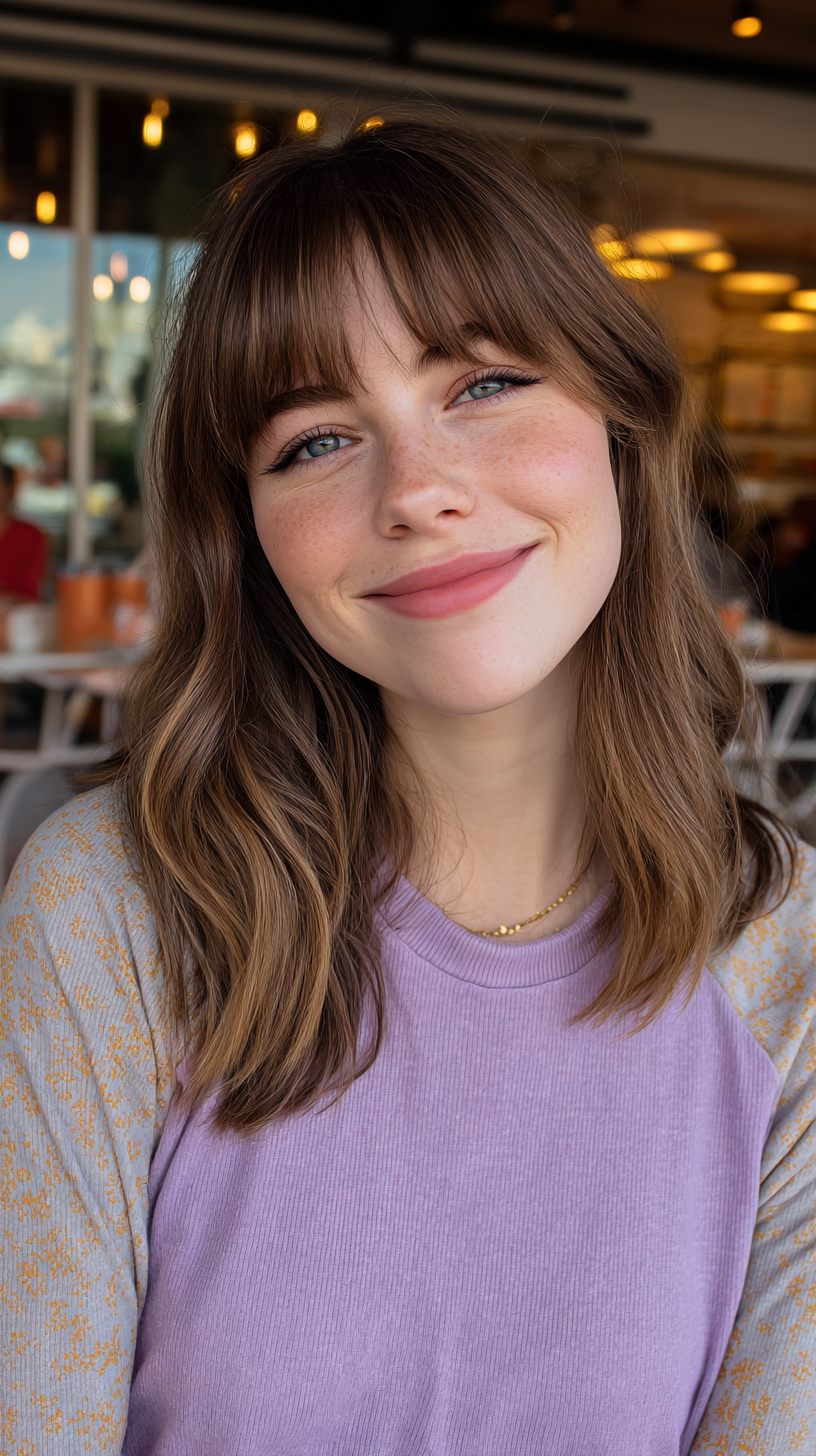 Flörtöz Perde Patlamalı Yumuşak Katmanlı Orta Uzunlukta Saç