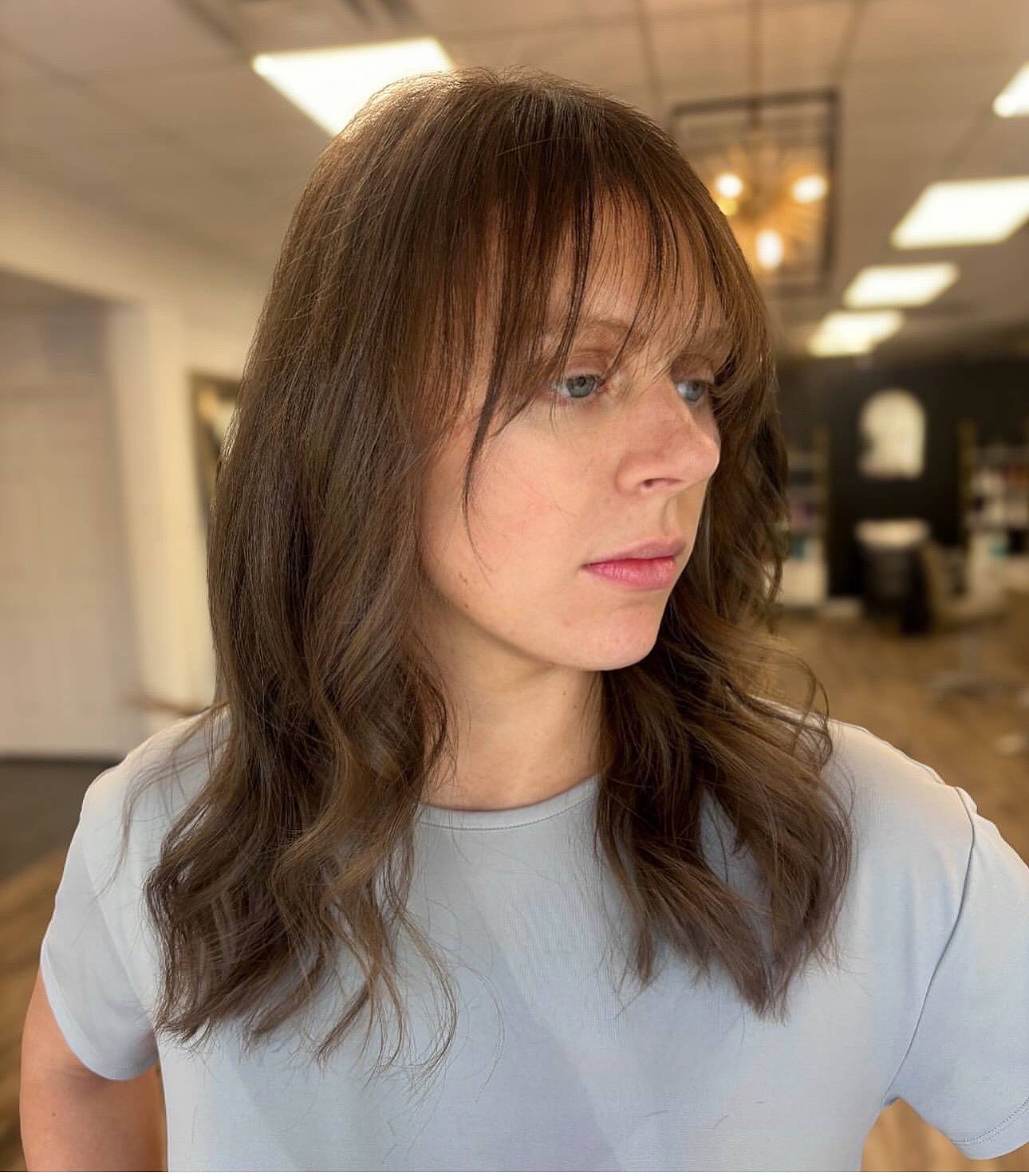 Soft Textured Wispy Bangs with Layered Waves