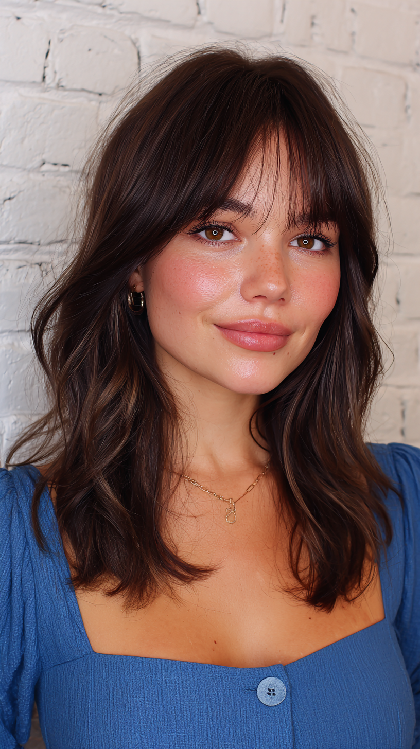 Yumuşak Katmanlı Orta Uzunlukta Saçlar ve Yumuşak Perde Patlamaları