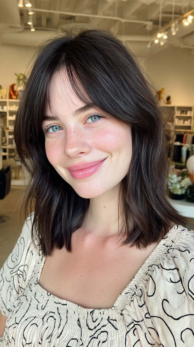 Yumuşak Perde Perçemli Şık Orta Boy Katmanlı Kesim