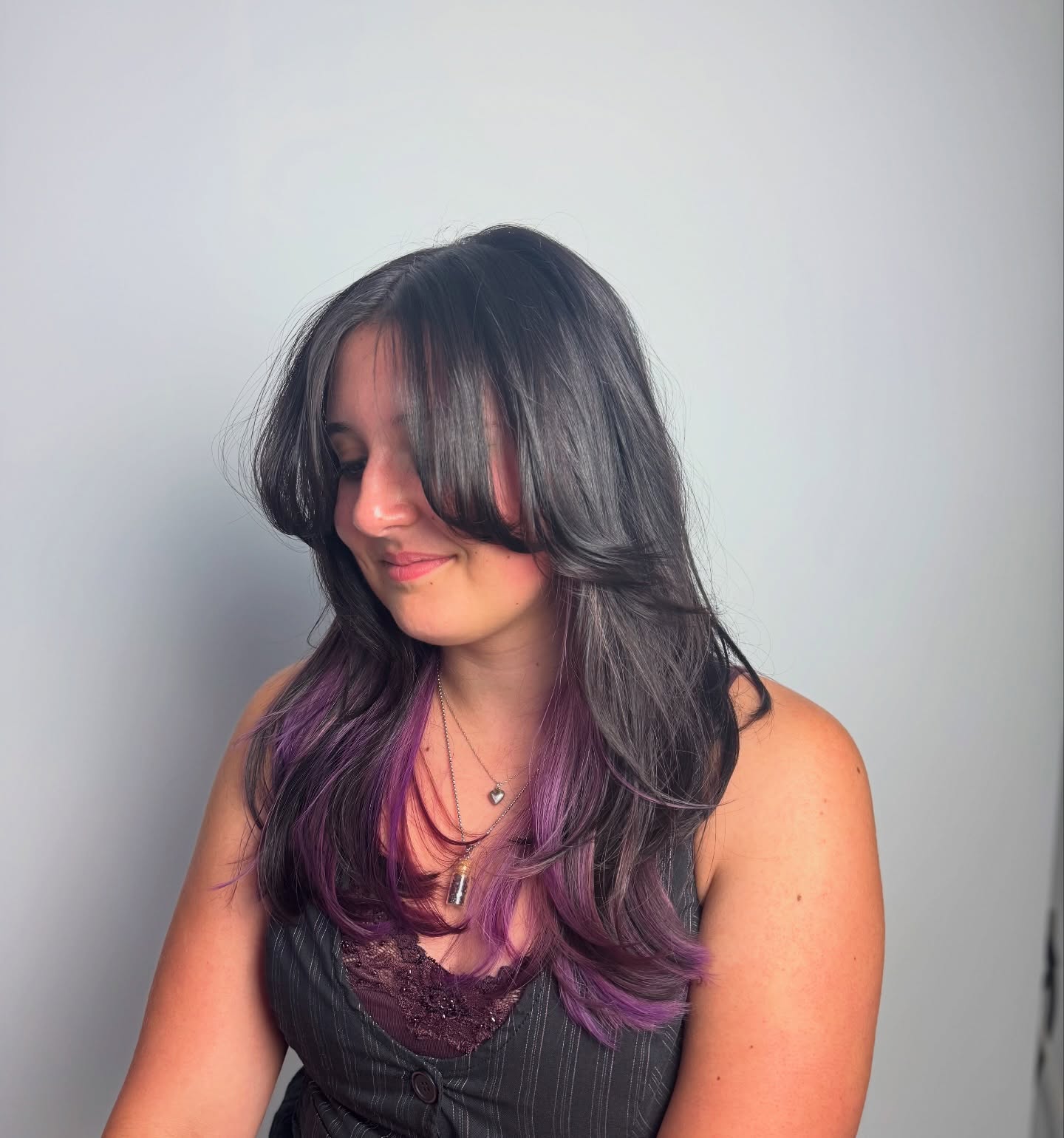 Subtle Ash Base with Vibrant Plum Peek-a-Boo Highlights