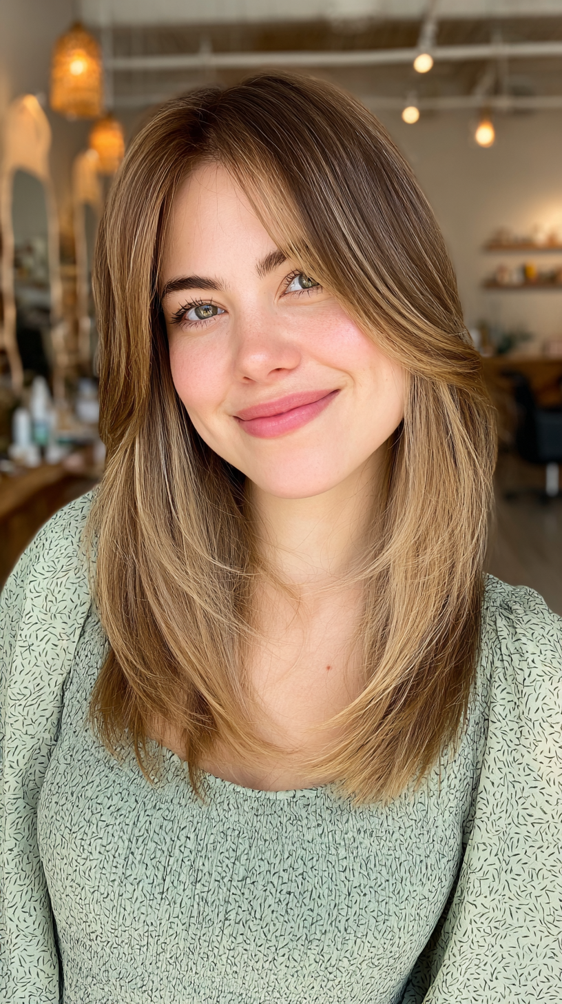Sun-Kissed Layered Cut with Soft Curtain Bangs